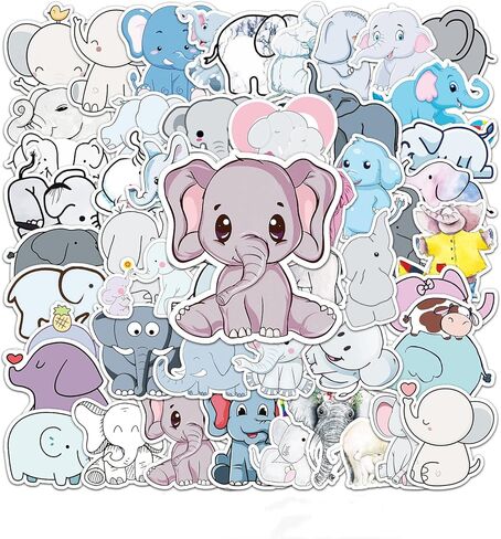 50 قطعة من ملصقات الفيل الجمالية لزجاجة المياه، ملصقات مقاومة للماء من الفينيل الكرتونية اللطيفة لأجهزة الكمبيوتر المحمول، سجل القصاصات، هاتف الدراجة، ملصقات هدايا ديكور الفيل in Kuwait