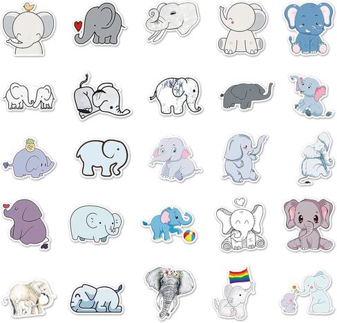 50 قطعة من ملصقات الفيل الجمالية لزجاجة المياه، ملصقات مقاومة للماء من الفينيل الكرتونية اللطيفة لأجهزة الكمبيوتر المحمول، سجل القصاصات، هاتف الدراجة، ملصقات هدايا ديكور الفيل in Kuwait