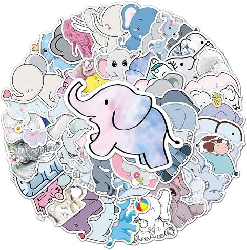 50 قطعة من ملصقات الفيل الجمالية لزجاجة المياه، ملصقات مقاومة للماء من الفينيل الكرتونية اللطيفة لأجهزة الكمبيوتر المحمول، سجل القصاصات، هاتف الدراجة، ملصقات هدايا ديكور الفيل in Kuwait