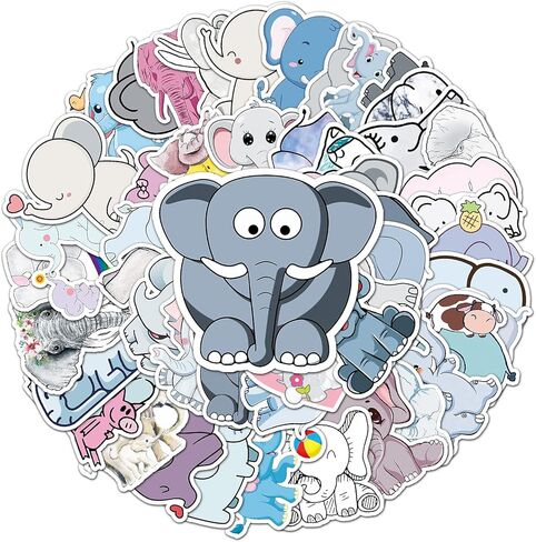 50 قطعة من ملصقات الفيل الجمالية لزجاجة المياه، ملصقات مقاومة للماء من الفينيل الكرتونية اللطيفة لأجهزة الكمبيوتر المحمول، سجل القصاصات، هاتف الدراجة، ملصقات هدايا ديكور الفيل in Kuwait