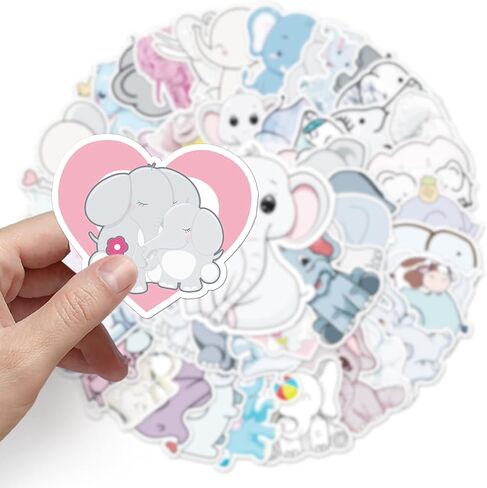 50 قطعة من ملصقات الفيل الجمالية لزجاجة المياه، ملصقات مقاومة للماء من الفينيل الكرتونية اللطيفة لأجهزة الكمبيوتر المحمول، سجل القصاصات، هاتف الدراجة، ملصقات هدايا ديكور الفيل in Kuwait