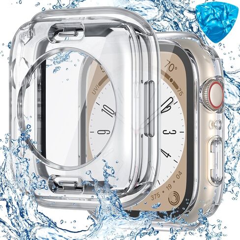 [عبوة من قطعتين] Repluto 2 في 1 مقاومة للماء لساعة Apple Watch Series 8 وApple Watch Series 7 واقي شاشة 45 مم مع طبقة زجاجية مقسى مدمجة، غطاء علوي وسفلي لـ iWatch Series 8 7 45 مم in Saudi Arabia