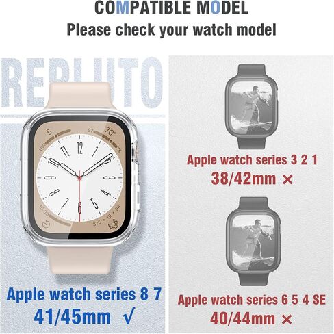 [عبوة من قطعتين] Repluto 2 في 1 مقاومة للماء لساعة Apple Watch Series 8 وApple Watch Series 7 واقي شاشة 45 مم مع طبقة زجاجية مقسى مدمجة، غطاء علوي وسفلي لـ iWatch Series 8 7 45 مم in Saudi Arabia