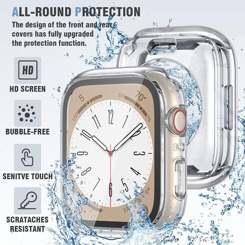[عبوة من قطعتين] Repluto 2 في 1 مقاومة للماء لساعة Apple Watch Series 8 وApple Watch Series 7 واقي شاشة 45 مم مع طبقة زجاجية مقسى مدمجة، غطاء علوي وسفلي لـ iWatch Series 8 7 45 مم in Saudi Arabia