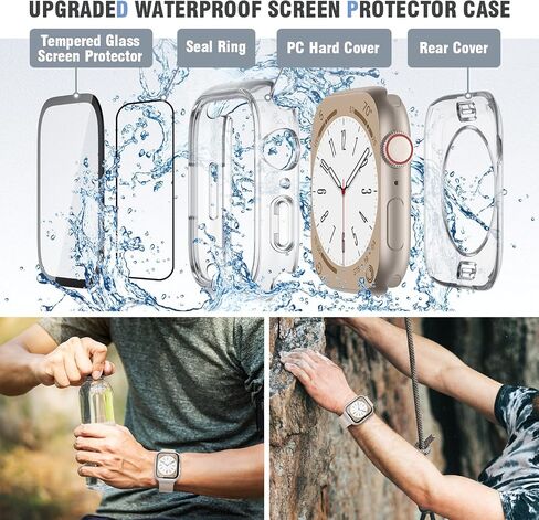 [عبوة من قطعتين] Repluto 2 في 1 مقاومة للماء لساعة Apple Watch Series 8 وApple Watch Series 7 واقي شاشة 45 مم مع طبقة زجاجية مقسى مدمجة، غطاء علوي وسفلي لـ iWatch Series 8 7 45 مم in Saudi Arabia