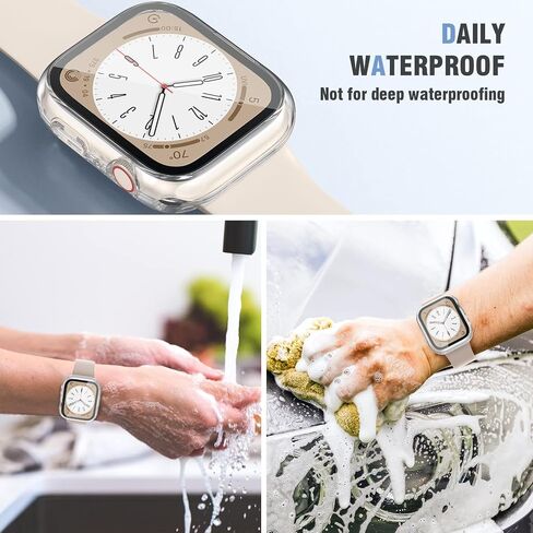 [عبوة من قطعتين] Repluto 2 في 1 مقاومة للماء لساعة Apple Watch Series 8 وApple Watch Series 7 واقي شاشة 45 مم مع طبقة زجاجية مقسى مدمجة، غطاء علوي وسفلي لـ iWatch Series 8 7 45 مم in Saudi Arabia