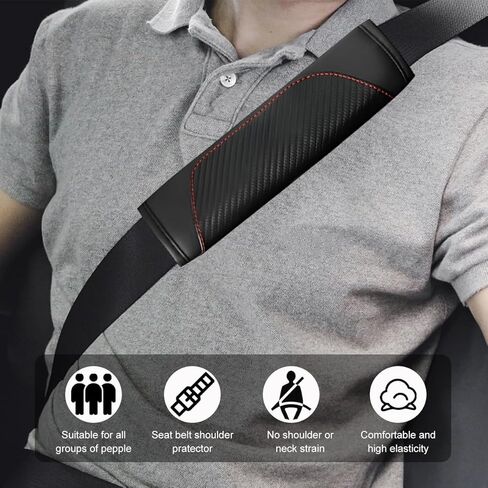 Ziciner قطعتان من غطاء حزام مقعد السيارة، وسائد حزام أمان من الجلد الناعم من ألياف الكربون وحزام الكتف، وسادة حزام مسامية تساعد على حماية رقبتك وأكتافك، عالمية للسيارة والشاحنات وسيارات الدفع الرباعي (أسود) in Kuwait