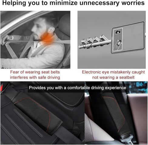 Ziciner قطعتان من غطاء حزام مقعد السيارة، وسائد حزام أمان من الجلد الناعم من ألياف الكربون وحزام الكتف، وسادة حزام مسامية تساعد على حماية رقبتك وأكتافك، عالمية للسيارة والشاحنات وسيارات الدفع الرباعي (أسود) in Kuwait