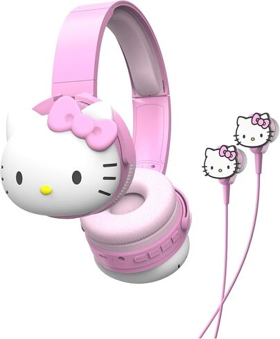 Hello Kitty 2-in-1 Wireless Bluetooth Headphones with Wired Earbuds – Foldable Over-Ear Headset with Built-in Mic, AUX Cable, Adjustable Headband, and Onboard Controls – Kuromi in Kuwait