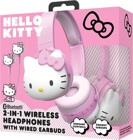 Hello Kitty 2-in-1 Wireless Bluetooth Headphones with Wired Earbuds – Foldable Over-Ear Headset with Built-in Mic, AUX Cable, Adjustable Headband, and Onboard Controls – Kuromi in Kuwait