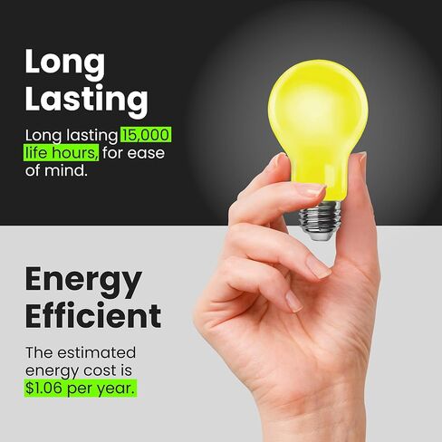 مصباح LED خارجي A19 من Feit Electric، ما يعادل 60 واط، لمبة إضاءة LED غير خافتة، قاعدة متوسطة E26، 120 فولت، عمر 22 عامًا، أصفر، حزمة من 1، A19/BUG/LED/BX in Kuwait