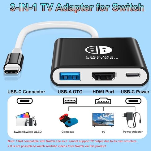 محول HDMI لموصل تلفزيون نينتندو سويتش 4K، قاعدة سفر محمولة للتبديل/التبديل OLED (استبدال القاعدة الأصلية الضخمة) كابل USB C إلى HDMI للتبديل المتصل بشاشة التلفزيون لتشغيل الألعاب - 2M/6.5FT in Saudi Arabia
