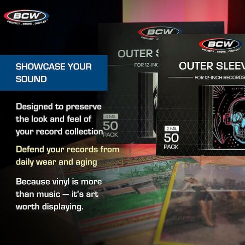 أكمام قياسية من بي سي دبليو 4 مل (12 بوصة) - 50 قيراط | واقيات ألبوم فينيل بولي بروبيلين شفافة لمدة 33 1/3 دورة في الدقيقة | جودة أرشيفية، خالية من الأحماض | أكمام خارجية ممتازة لتخزين مجموعة الفينيل الخاصة بك in Kuwait