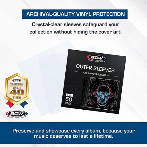 أكمام قياسية من بي سي دبليو 4 مل (12 بوصة) - 50 قيراط | واقيات ألبوم فينيل بولي بروبيلين شفافة لمدة 33 1/3 دورة في الدقيقة | جودة أرشيفية، خالية من الأحماض | أكمام خارجية ممتازة لتخزين مجموعة الفينيل الخاصة بك in Kuwait