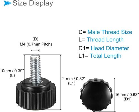 Knurled Clamping Knobs, M4 x 14mm Male Thread 16mm Head, Thermoset Plastic Thumb Screw Grip Bolt Knobs Black - (Applications: for Lathe Machinery), 9-Pieces in Saudi Arabia