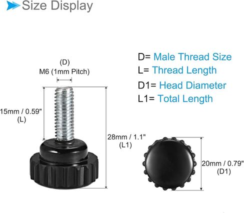 Knurled Clamping Knobs, M4 x 14mm Male Thread 16mm Head, Thermoset Plastic Thumb Screw Grip Bolt Knobs Black - (Applications: for Lathe Machinery), 9-Pieces in Saudi Arabia