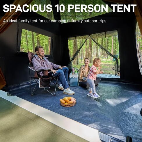 EVER ADVANCED 10 Person Camping Blackout Tent, Multi Room Tent for Family, Portable Family Cabin Tent for Outdoor Large Tents with Rainfly and Carry Bag, 2 Doors, Water-Resistant, 14ft x 10ft x 84in in Saudi Arabia