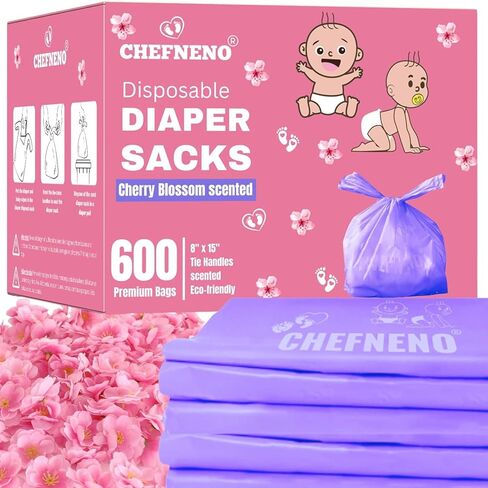 أكياس حفاضات للاستعمال مرة واحدة (600 قيراط) معطرة بأزهار الكرز، مقابض سهلة الربط، أكياس حفاضات معطرة، أكياس نفايات الكلاب للاستعمال مرة واحدة، أكياس نفايات فضلات القطط (زهر الكرز، 600 كيس) in Kuwait