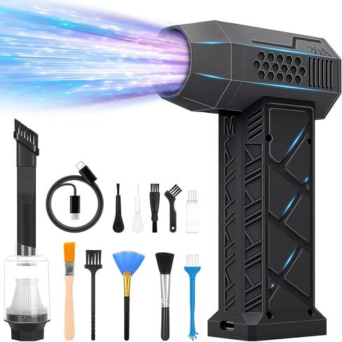 Compressed Air Duster with Vacuum kit, 150000RPM Electric Air Duster, 4-Gear Jet Dry Blower, Rechargeable High-Speed Air Blower for PC, Car, Figures, Ornaments and Home Cleaning White in Saudi Arabia