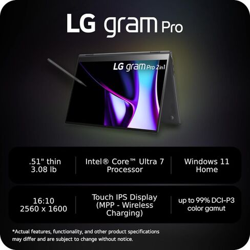LG gram 16" 2-in-1 Lightweight Laptop, Intel 13th Gen Core i7 Evo Platform, Windows 11 Home, 16GB RAM, 2TB SSD, Gray in Kuwait