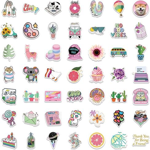 200 Pcs Cute Aesthetic Waterprof Vinyl Anime Stickers Sticker Packs for Kindle Water Bottle Laptop Hard Hat Skateboard Luggage Suitcases Adults Kids Teens in Saudi Arabia