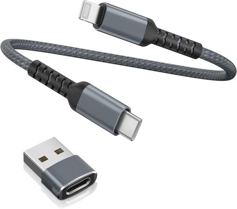 Basesailor USB C to Lightning Car Charger Cable 6.6ft with USB A Adapter,Type C Power PD Fast Charging Cord for Apple iPhone 14 13 12 11 10 Pro Max Mini,CarPlay,SE,i12,i13 Phone,Airpods in Kuwait