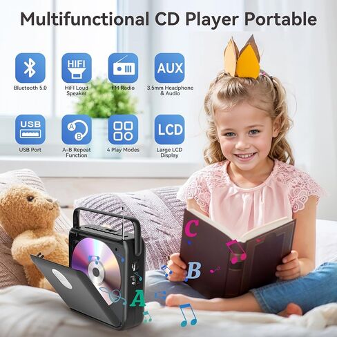 Gueray CD Player Bluetooth CD Player for Home with Speakers Dual Portable CD Players with Radio Timer Display Desktop Audio Boombox Support Sleep Music & Timer USB AUX TF Card Playback in Saudi Arabia
