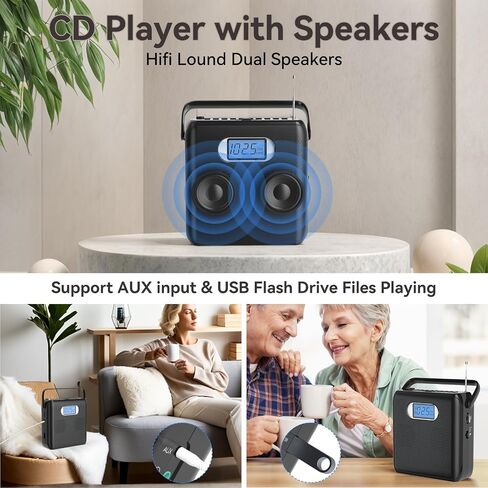 Gueray CD Player Bluetooth CD Player for Home with Speakers Dual Portable CD Players with Radio Timer Display Desktop Audio Boombox Support Sleep Music & Timer USB AUX TF Card Playback in Saudi Arabia