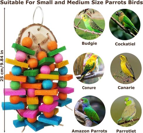 Bird Chew Toys, Natural Wood Toys Hanging Chewing Toys Aviary Cage Accessories for African Grey, Parrotlet,Cockatoos, Parrots, Parakeet, Cockatiel, Conures, Budgie, Lovebirds in Saudi Arabia