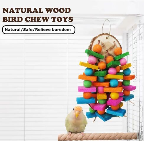 Bird Chew Toys, Natural Wood Toys Hanging Chewing Toys Aviary Cage Accessories for African Grey, Parrotlet,Cockatoos, Parrots, Parakeet, Cockatiel, Conures, Budgie, Lovebirds in Saudi Arabia
