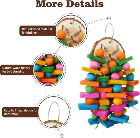 Bird Chew Toys, Natural Wood Toys Hanging Chewing Toys Aviary Cage Accessories for African Grey, Parrotlet,Cockatoos, Parrots, Parakeet, Cockatiel, Conures, Budgie, Lovebirds in Saudi Arabia