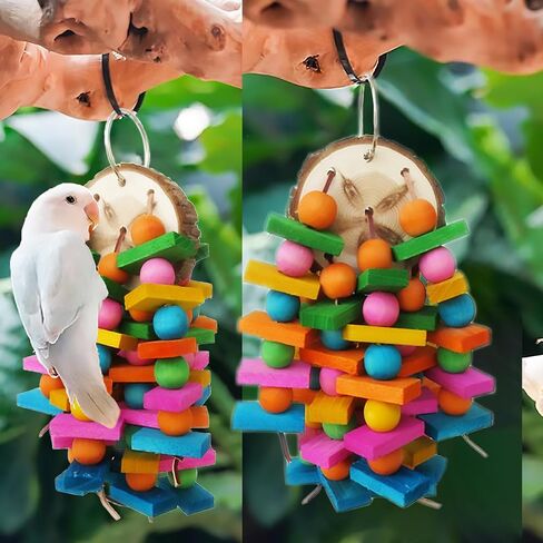 Bird Chew Toys, Natural Wood Toys Hanging Chewing Toys Aviary Cage Accessories for African Grey, Parrotlet,Cockatoos, Parrots, Parakeet, Cockatiel, Conures, Budgie, Lovebirds in Saudi Arabia