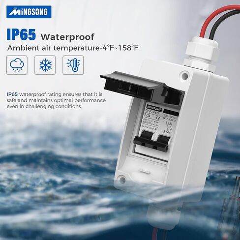 Solar Panels Disconnect Switch 32Amp AC Solar Shut Off Switch 400V 2 Poles Outdoor DC Small Miniature Circuit Breaker Box, IP65 Waterproof UV-Proof for Solar PV Homes in Saudi Arabia