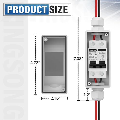 Solar Panels Disconnect Switch 32Amp AC Solar Shut Off Switch 400V 2 Poles Outdoor DC Small Miniature Circuit Breaker Box, IP65 Waterproof UV-Proof for Solar PV Homes in Saudi Arabia