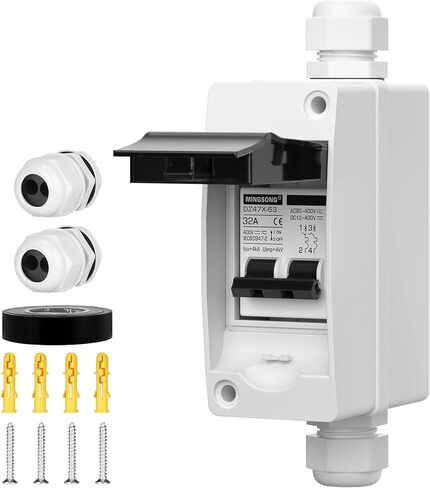 Solar Panels Disconnect Switch 32Amp AC Solar Shut Off Switch 400V 2 Poles Outdoor DC Small Miniature Circuit Breaker Box, IP65 Waterproof UV-Proof for Solar PV Homes in Saudi Arabia