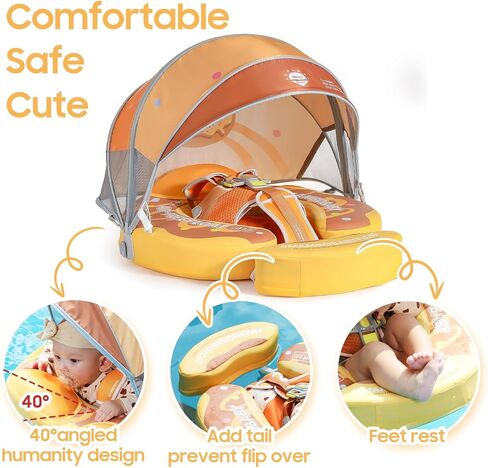 عوامة سباحة للأطفال صلبة غير قابلة للنفخ من مامبوبابي مع مظلة للحماية من أشعة الشمس بعامل حماية من أشعة الشمس 50+، أحدث عوامة لحمام السباحة للأطفال مع ذيل، عوامة سباحة للأطفال من مامبو بيبي، حلقة سباحة ذكية لتدريب الأطفال على السباحة in Kuwait