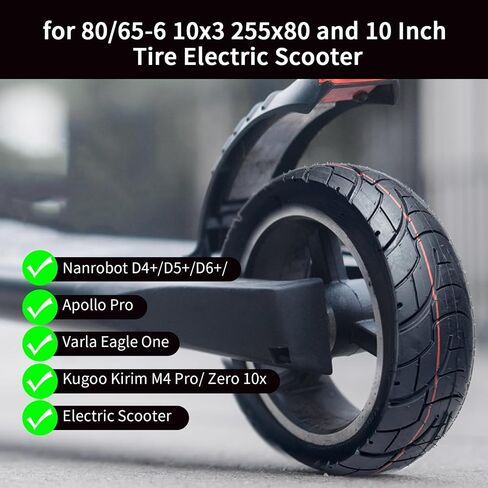 80/65-6 Scooter Tire Electric Scooter 10 inch Tires 10x3 Off Road Tubeless Tire 255x80 Tubeless Tire Replacement [Tubeless Tires] [with Tire Air Valve] [Non-Slip] [Shockproof] in Saudi Arabia