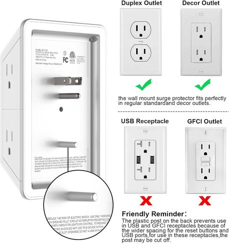 Outlet Extender, Surge Protector Outlet with 5-Multi Plug Outlet and 4 USB Ports(2 USB C), 3-Sided 1680J Power Strip Wall Charger, Multiple-Plug Outlet Splitter for Home Travel Office,ETL Listed,Grey in Saudi Arabia