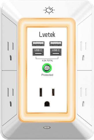 Outlet Extender, Surge Protector Outlet with 5-Multi Plug Outlet and 4 USB Ports(2 USB C), 3-Sided 1680J Power Strip Wall Charger, Multiple-Plug Outlet Splitter for Home Travel Office,ETL Listed,Grey in Saudi Arabia