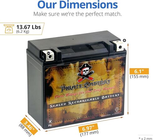 Pirate Battery YB14L-A2 Conventional Replacement Battery for Motorcycle and Snowmobile: 12 Volts, 1.4 Amps, 14Ah, Nut and Bolt (T3) Terminal in Kuwait