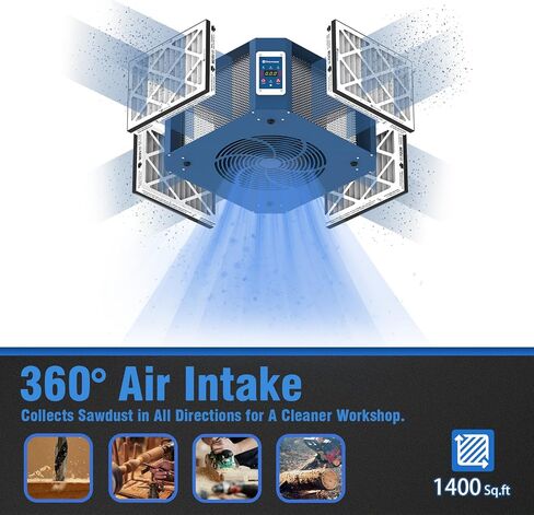 360 Degree Intake Air System Woodworking Shop - (1350CFM) with Strong Vortex Fan, Built-in Ionizer, Shop Dust Collectors, Hanging for Garage, Works Shop, KingMaster F12D Gray (2024 Updated) in Saudi Arabia
