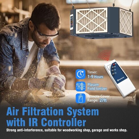360 Degree Intake Air System Woodworking Shop - (1350CFM) with Strong Vortex Fan, Built-in Ionizer, Shop Dust Collectors, Hanging for Garage, Works Shop, KingMaster F12D Gray (2024 Updated) in Saudi Arabia