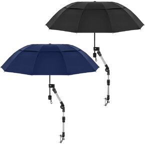 2 Pcs Double Canopy Beach Umbrella with Adjustable Clamp Portable Sun Umbrella with UV Protection Stroller Umbrella for Chair Camping Golf Cart Stroller Bleacher Patio Fishing BBQ Parties in Kuwait