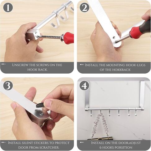 JANKOW Over The Door Hooks, Door Hanger, Moving 6-Hooks Over Door Coat Rack for Hanging, Aluminum Heavy Duty Door Organizer, Over-Door Coat Rack for Daily Go Out Goods Storage in Saudi Arabia