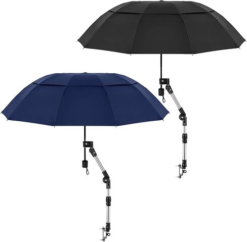 2 Pcs Double Canopy Beach Umbrella with Adjustable Clamp Portable Sun Umbrella with UV Protection Stroller Umbrella for Chair Camping Golf Cart Stroller Bleacher Patio Fishing BBQ Parties in Kuwait