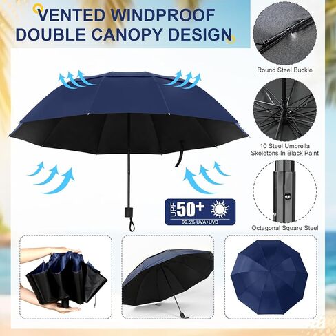 2 Pcs Double Canopy Beach Umbrella with Adjustable Clamp Portable Sun Umbrella with UV Protection Stroller Umbrella for Chair Camping Golf Cart Stroller Bleacher Patio Fishing BBQ Parties in Kuwait