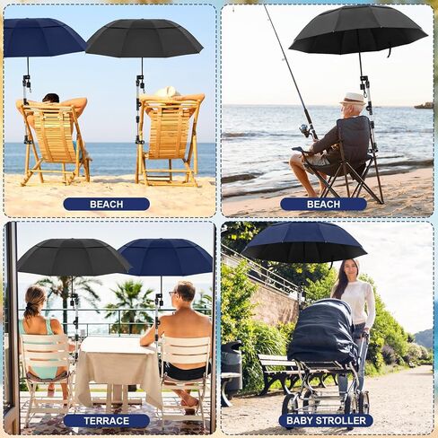 2 Pcs Double Canopy Beach Umbrella with Adjustable Clamp Portable Sun Umbrella with UV Protection Stroller Umbrella for Chair Camping Golf Cart Stroller Bleacher Patio Fishing BBQ Parties in Kuwait