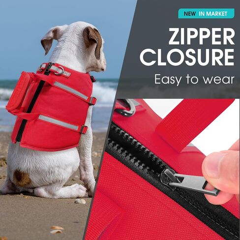 Queenmore Dog Life Jacket,Dog Life Vest for Swimming,Small Dog Swim Vest,Lightweigth Adjustable Reflective Puppy Pet Float Life Preserver Vest with Back Zip,Rescue Handle,Metal Hook (Green S) in Kuwait
