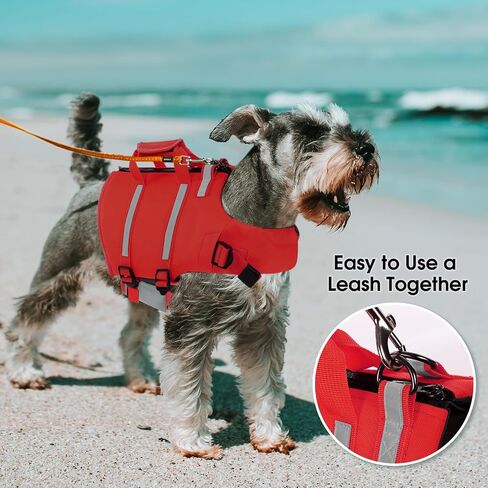 Queenmore Dog Life Jacket,Dog Life Vest for Swimming,Small Dog Swim Vest,Lightweigth Adjustable Reflective Puppy Pet Float Life Preserver Vest with Back Zip,Rescue Handle,Metal Hook (Green S) in Kuwait