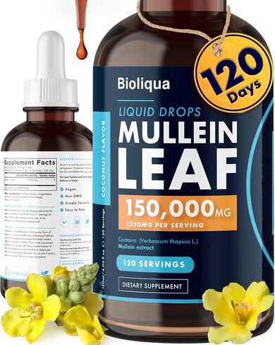 Balance Mullein Leaf Liquid Drops - 60ml 2 Month Supply 6000mg per Bottle - Sublingual Fast Absorption - GMO Free - Premium Quality - Made in UK in Saudi Arabia